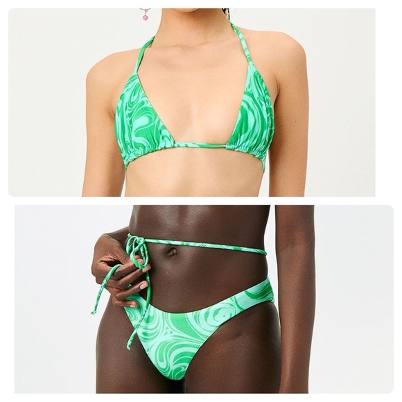 Frankie’s Bikinis Naomi Tia Triangle Top and Foxy  Bikini Bottom Rainforest - Picture 1 of 7